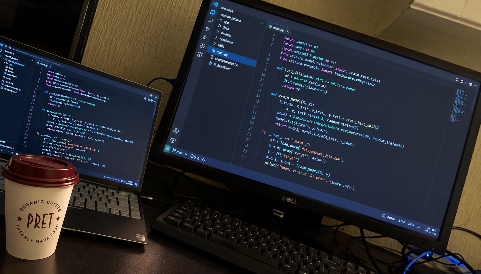 A developer's workspace with code on screen